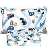 BYSURE Kids Twin Bed Printed Sheet for Boys, Car Trace Pattern 14" Deep Pocket 3 Pieces Sheets Se...