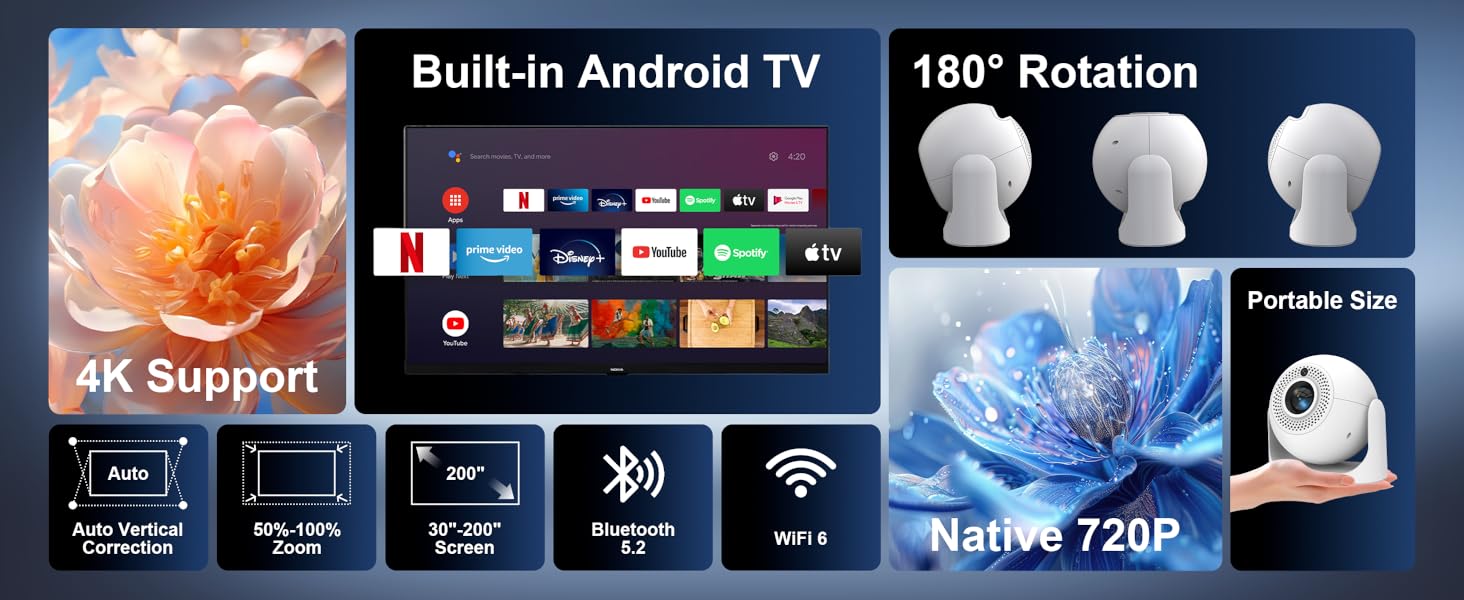 Built-in Apps Smart Projector 4K Support