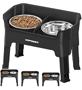 URPOWER 3-in-1 Elevated Dog Bowls - Mess Proof Double Deck 4 Height Adjustable Raised Stand with ...