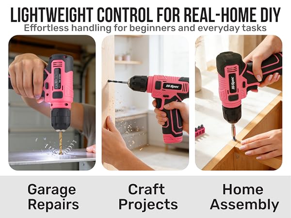 Hi-Spec 8V USB Pink Drill Driver and Home Tool Kit
