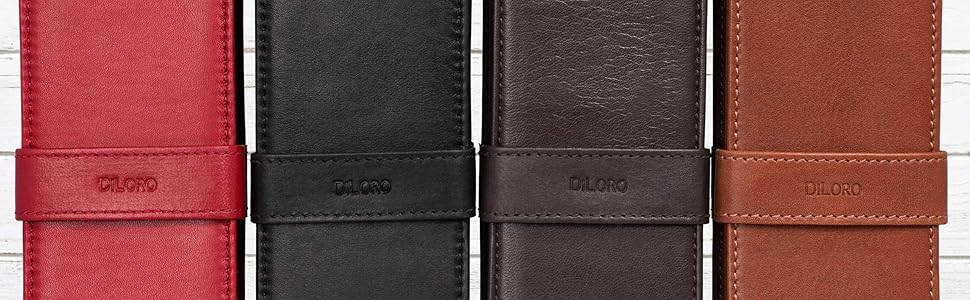 DiLoro Leather Triple Pen Pencil Case Holders - Designed in Switzerland
