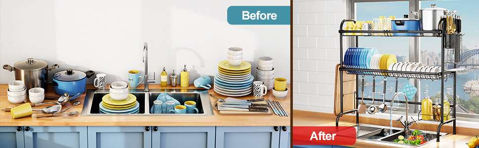 over the sink dish drying rack