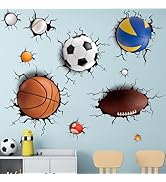 Amimagen Basketball Football Through The Wall Sports Wall Decals - Kids Baby Boys Wall Stickers -...