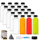 Cedilis 20 Pack 16oz Plastic Juice Bottles with Black Cap, Clear Reusable Containers with Lids, G...
