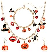 FAERLIIRY Halloween Necklace Earrings Gothic Crystal Skeleton Choker Spider Web Drop Dangle Earri...