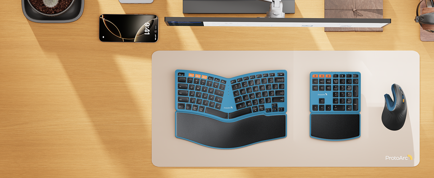 Ergonomic Keyboard with number pad - black blue A+ (17)