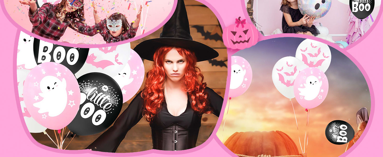 Halloween decorations birthday horror balloons black spider web white balloon ghost boo bats pink