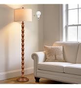 63.5" Rustic Floor Lamp for Living Room, Farmhouse Floor Lamp with Rotary Switch & Linen Shade, V...
