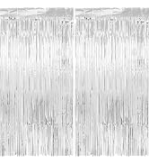 PatiCool Birthday Decorations Thicken Silver Streamers 2 Pack 3.3 x 6.6 FT, Tinsel Foil Fringe Ba...