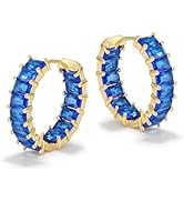 Lourny Crystal Hoop Earrings for Women, 18K Gold Plated Chunky CZ Hypoallergenic Trendy Lightweig...