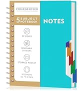 CAGIE Small Spiral Notebooks with Removable Dividers Tabs, 5 Subject Notebook College Ruled, A5 N...