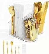 HOME BREEZE Utensils Holder for Party - 5 Compartment Cutlery Organizer & Napkin Holder Silverwar...