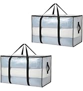 2 Pack Extra Large Clear Moving Bags with Zippers – Heavy Duty Storage Bags with U-Shaped Handles...