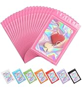 ANZNKU 100 Pcs Pink Holographic Mylar Bags 2.4 x 3.9 In, Smell Proof Packaging Bag with Clear Win...