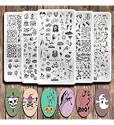 5 Pcs Nail Stamping Plate Halloween Theme Nail Art Plates Skull Ghost Witch Pumpkin Image Plate N...