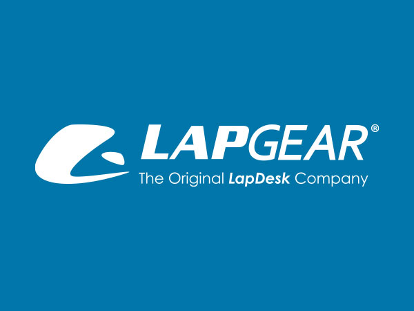 solid blue background with white lapgear logo in the center