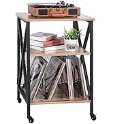Record Player Stand With Vinyl Storage 3 Tier Rolling Vinyl Record Storage With 3 Adjustable Divi...