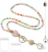 Disstong Wooden Beaded Lanyard for Women - Teacher Nurse ID Badge Holder - Retractable Breakaway ...