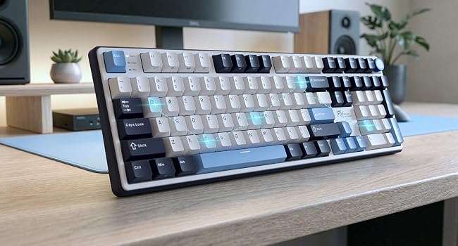 RK ROYAL KLUDGE X104 keyboard N-key rollover for fast gaming, registering every keypress
