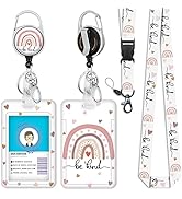 Be Kind Lanyards for Id Badges, Cute Pink Rainbow Badge Reel Heavy Duty with Carabiner Clip, Fash...