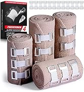 FRESINIDER Elastic Bandage Wrap 4 Pack(2 X 3 + 2 X 4 Wide Rolls) + 24 Clips | Stretch Compression...