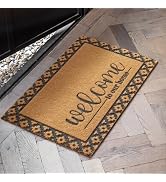 Welcome Mat Front Door Mat Indoor Outside Entrance, Heavy Duty Dirt Trapper Coir Doormat with Non...