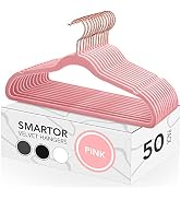 Smartor Pink Velvet Hangers - 50 Pack, Felt Hangers Non Slip Rose Gold Velvet Hangers, Heavy Duty...