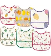 2ooya 6Pcs Baby Bibs for Eating Toddler Feeding Bibs with Crumb Catcher Pocket Fruit Adjustable S...