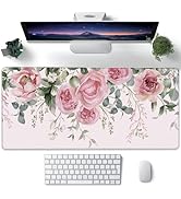 XXL Mouse Pad, Pink Peony Flowers Eucalyptus Green Leaves Large Desk Mat for Desktop, Extended La...