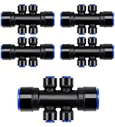 5PCS 6-Way Connector Parts, Drip Irrigation Fittings for 1/4" Interface (Distribution Tubing), Qu...