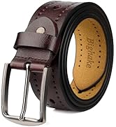Bighake Men's Belts Casual for Jeans, Genuine Leather Belts for Men,Snap on Perforated Vintage So...