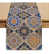 Winotic Boho Bohemian Table Runner 36 Inches Long, Vintage Seasonal Blue Table Runners for Party ...