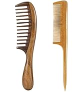 Louise Maelys 2pcs Wooden Wide Tooth Hair Comb Sandalwood Tail Comb for Curly Thick Hair Styling