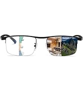 Myfeasy Half-frame Women's Multifocal Reading Glasses TR90 Photochromic Progressive Reader Anti-B...
