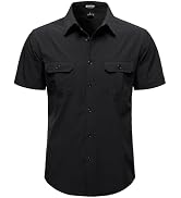 JEMITOP Mens 4-Way Stretch Lightweight Outdoor Shirt Meshed Back-Vent Short Sleeve Button Down Sh...