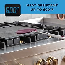 Flipper on hot griddle with 600°F graphic
