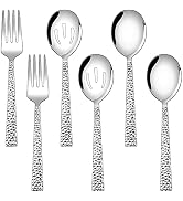 E-far Hammered Serving Utensils Set of 6, Stainless Steel 8.7 Inch Square Hostess Serving Set, Me...