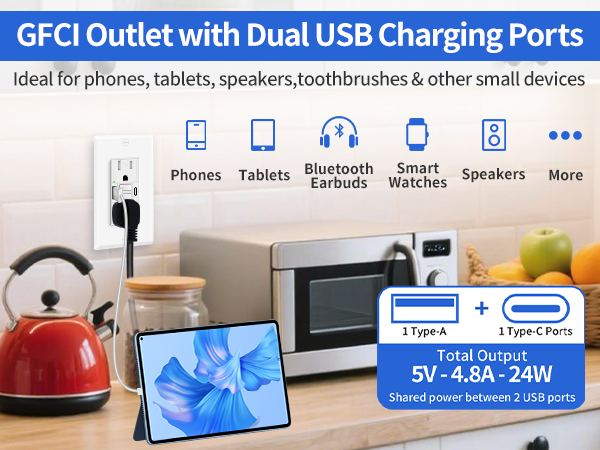 Built-in 2 USB ports for convenient charging