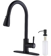 Keer Matte Black Single Handle Pull Down Kitchen Faucet with Soap Dispenser, 3 Modes Sprayer, Dee...