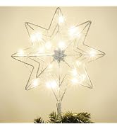 hogardeck Christmas Tree Topper, Glittered Silver 8-Pointed Star Tree Topper for Christmas Treeto...