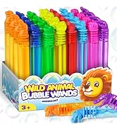 32Pcs Mini Animal Bubble Wands Bulk, Jungle Party Favors for Kids, Wild Birthday Decoration, Good...