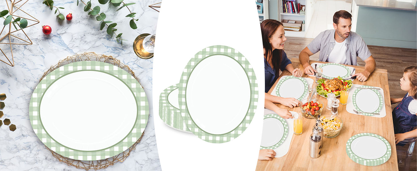 green and white checkered oval paper plates disposable dinner plates wedding birthday party plates
