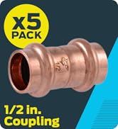 SharkBite 1/2 Inch Coupling, Copper Press Plumbing Fitting, Pack of 5, UPR008X5