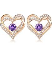 CDE Forever Love Heart Stud Earrings for Women, 925 Sterling Silver Birthstone Heart Stud Earring...