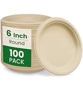 biocean 6 Inch Plates 100 Pack Heavy Duty Paper Plates, Suga...