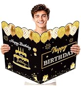 WNINK Jumbo Birthday Card with Envelope, Black Gold Extra Large Greeting Card for Girls Boys Men ...