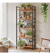 DurayLoly Book Shelf, Industrial 5 Tier Tall Bookshelf, Modern Display Bookcase with Metal Frame ...
