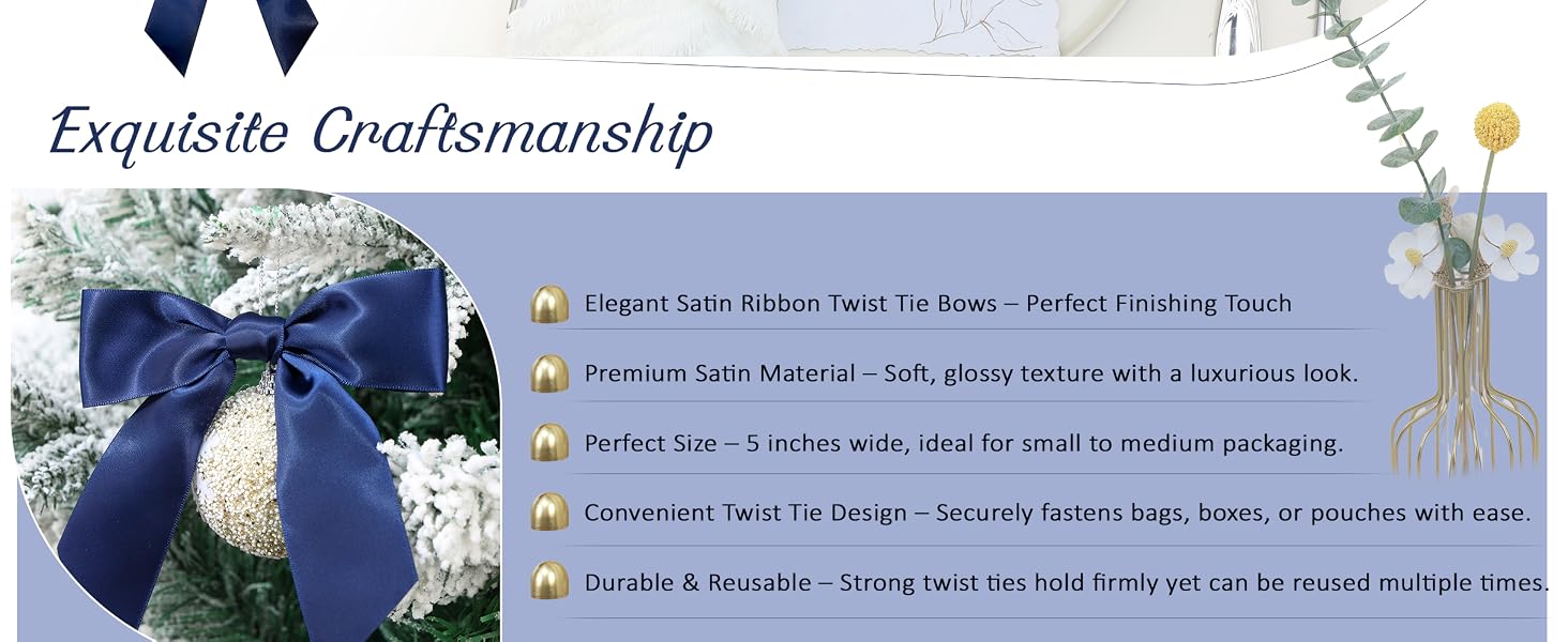 Navy Blue Satin Ribbon Twist Tie Bows 5 Inch