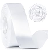 Mauproy 1-1/2 Inch Wide White Satin Ribbon, 50 Yards Solid Polyester Fabric Ribbon for Roses Maki...