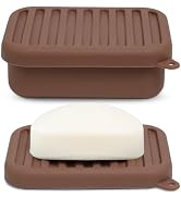 Superior Leak-Proof Silicone Travel Soap Case with Drainage Lid/Layer, Compact Bar Soap Container...
